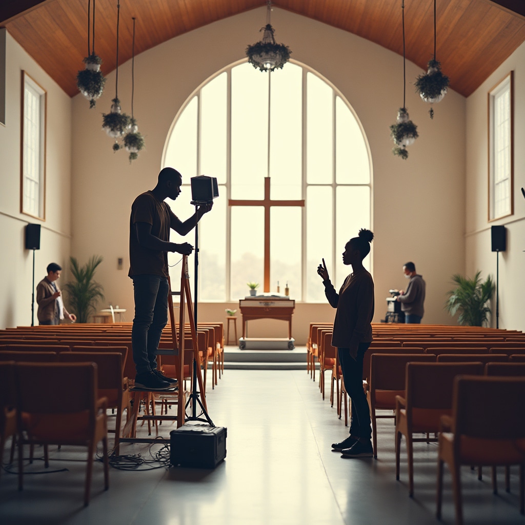 Church programme with organized seating and sound system coordination
