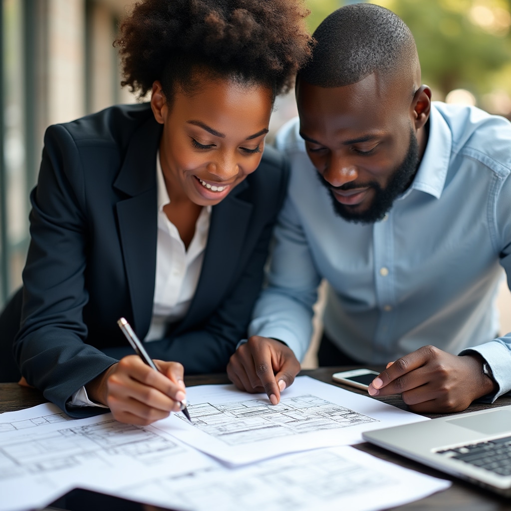 Event planner coordinating with local vendors and reviewing service agreements